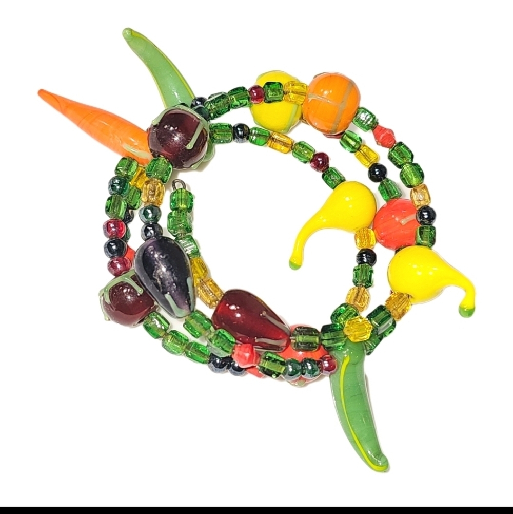 Vintage Vibrant Unique Colorful Beautiful Glass Vegetables Napkin Ring  Holders